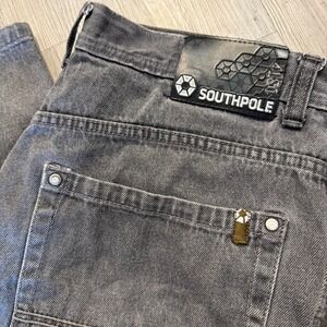Southpole Mens 40 Vintage Y2K 4180 Faded Black Gray Wide Leg Baggy Skater Jeans